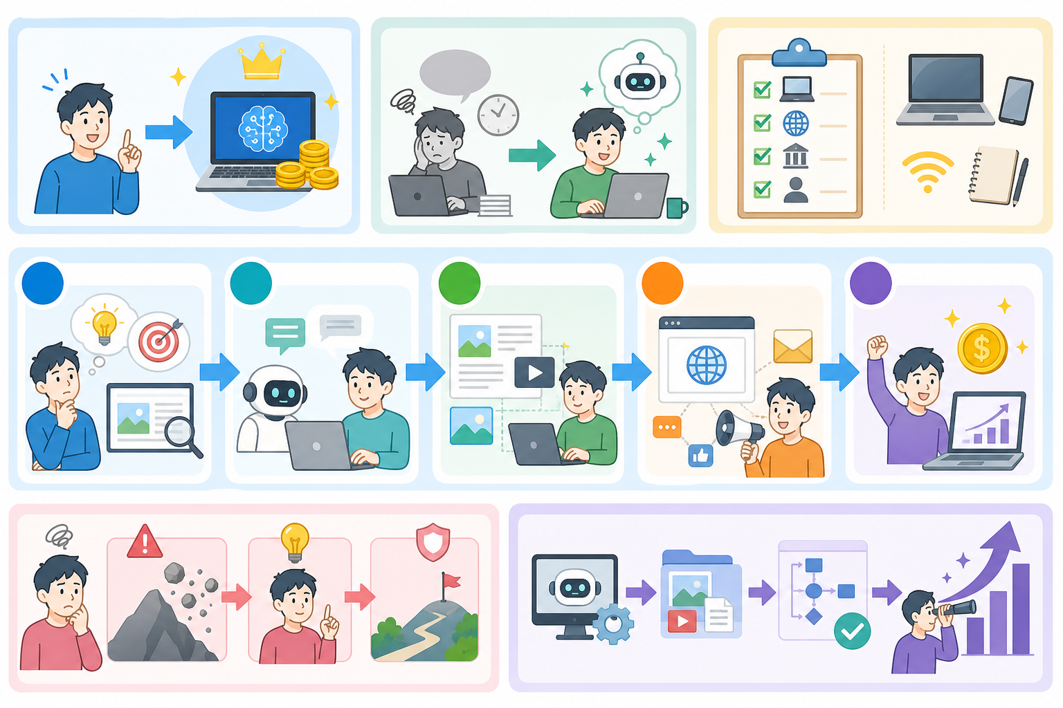 AI副業の始め方5ステップ｜初心者が無料ツールで月3万円を目指す手順の図解