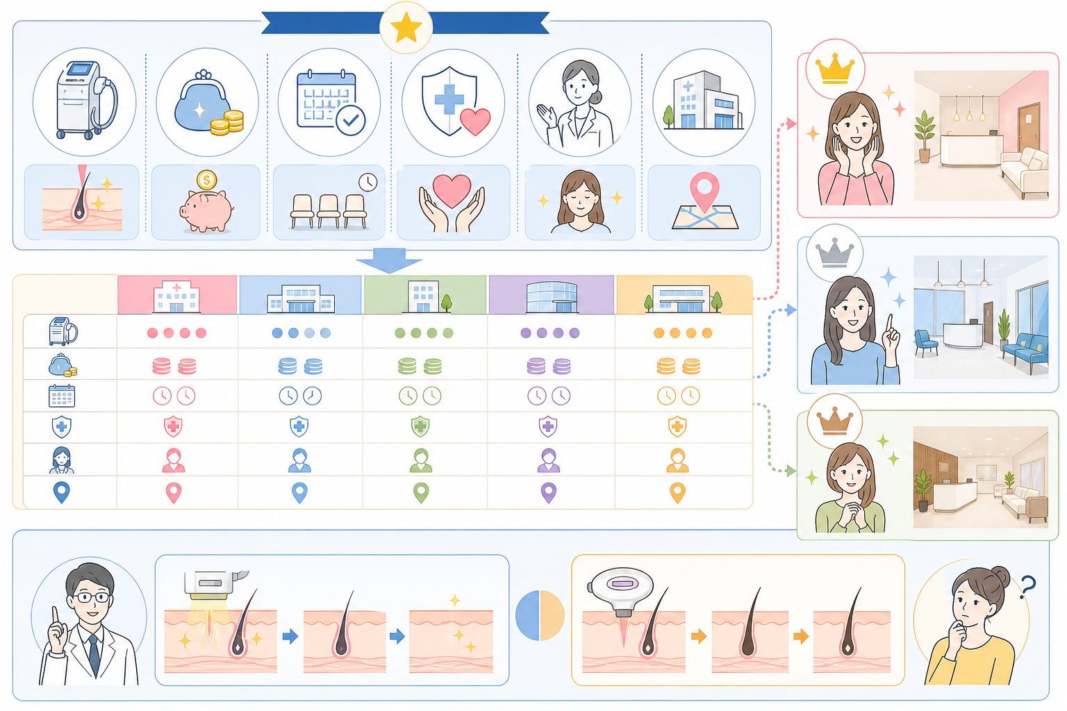 医療脱毛おすすめクリニック5選｜総額・痛み・通いやすさで比較の図解