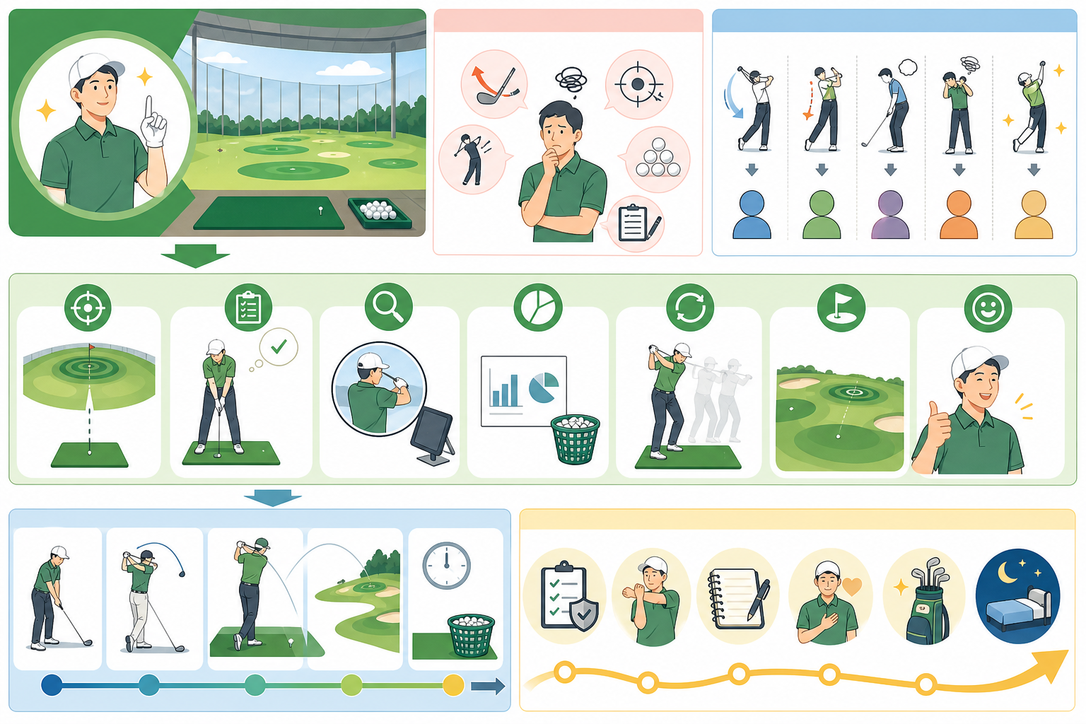 ゴルフ練習場の活用法7選｜上達する人の練習と避けたいNG例の図解