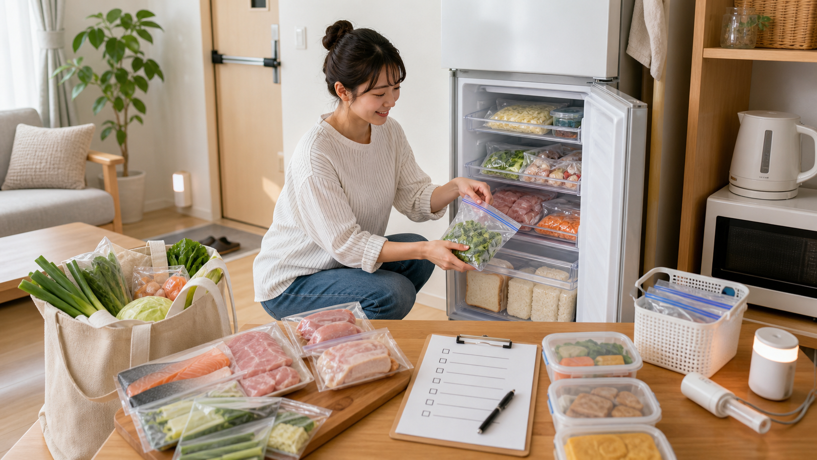 一人暮らし まとめ買い 食材のコツ｜週5000円×冷凍室サイズで逆算