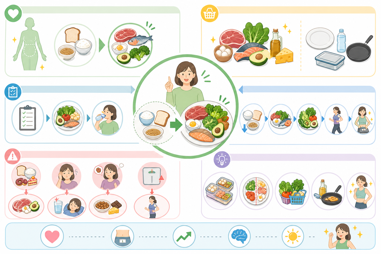 糖質制限のやり方5ステップ｜初心者が失敗しない始め方と注意点の図解