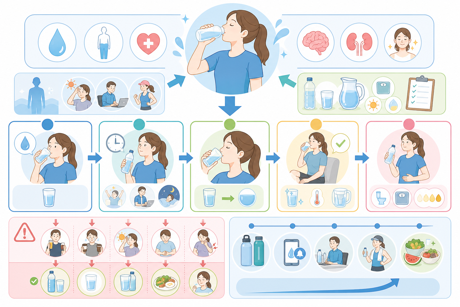 水分補給の正しい方法｜量・タイミング・飲み方を5ステップで解説の図解