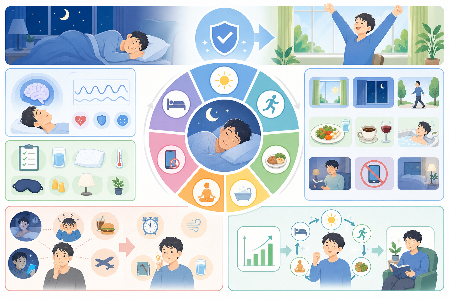 睡眠の質を上げる方法7ステップ｜今夜試せる熟睡習慣の完全ガイドの図解