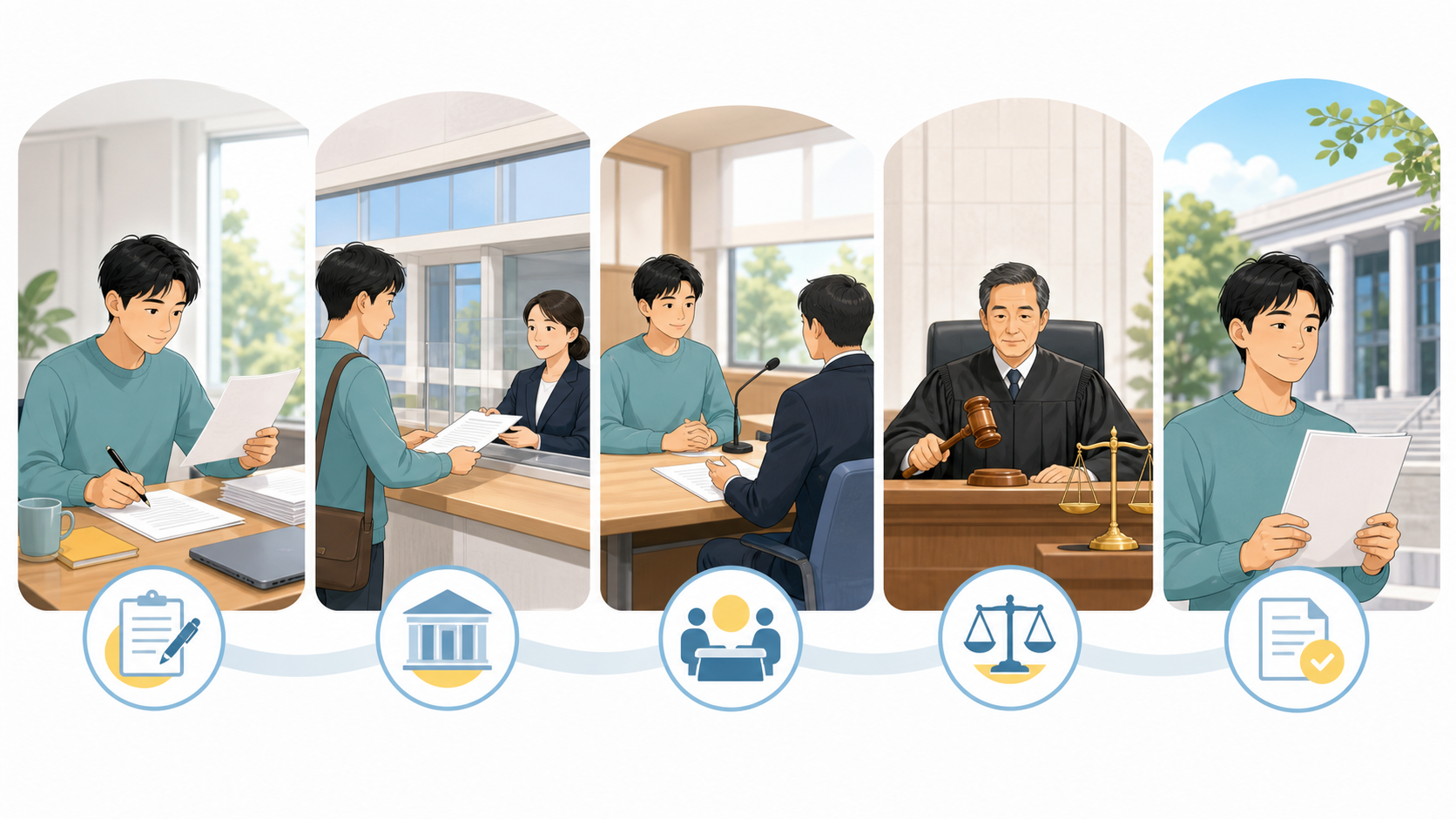 少額訴訟のやり方5ステップ|自分で申し立てて審理1回・即日判決の流れ